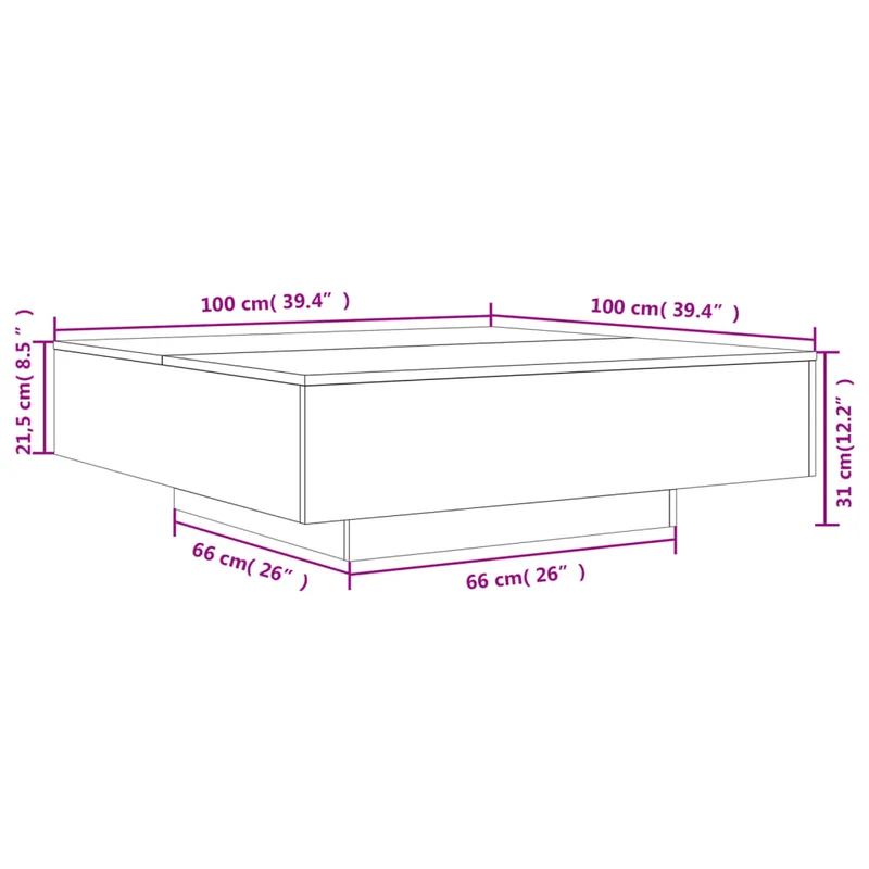 Table basse design moderne et contemporaine 100 x 100 x 31 cm bois d'ingénierie marron DEC038299