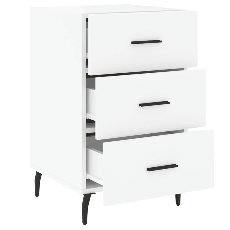 Table de chevet avec 3 tiroirs 40 x 40 x 66 cm bois d'ingénierie blanc et fer DEC033401