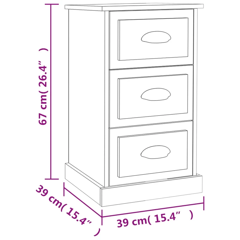 Table de chevet avec 3 tiroirs 39 x 39 x 67 cm bois d'ingénierie blanc DEC033326