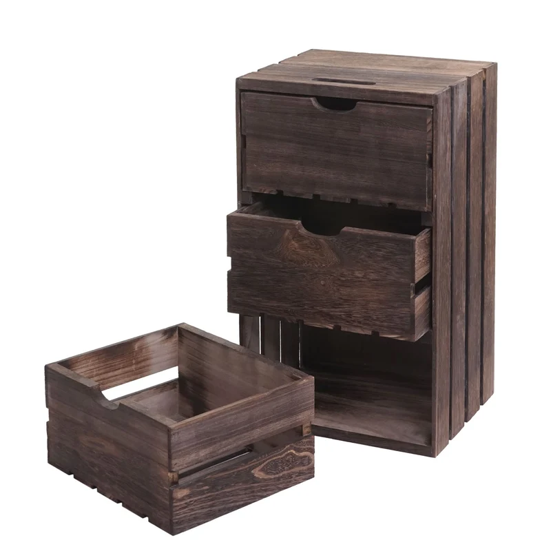 Petite commode caisse en bois 3 tiroirs 53x32x26cm en bois marron 04_0002488