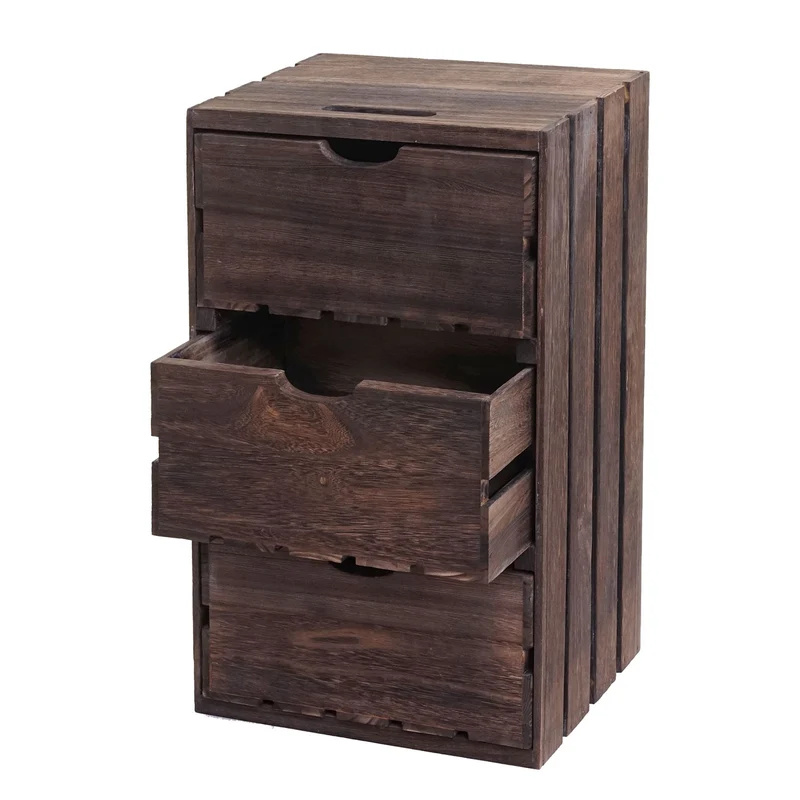 Petite commode caisse en bois 3 tiroirs 53x32x26cm en bois marron 04_0002488