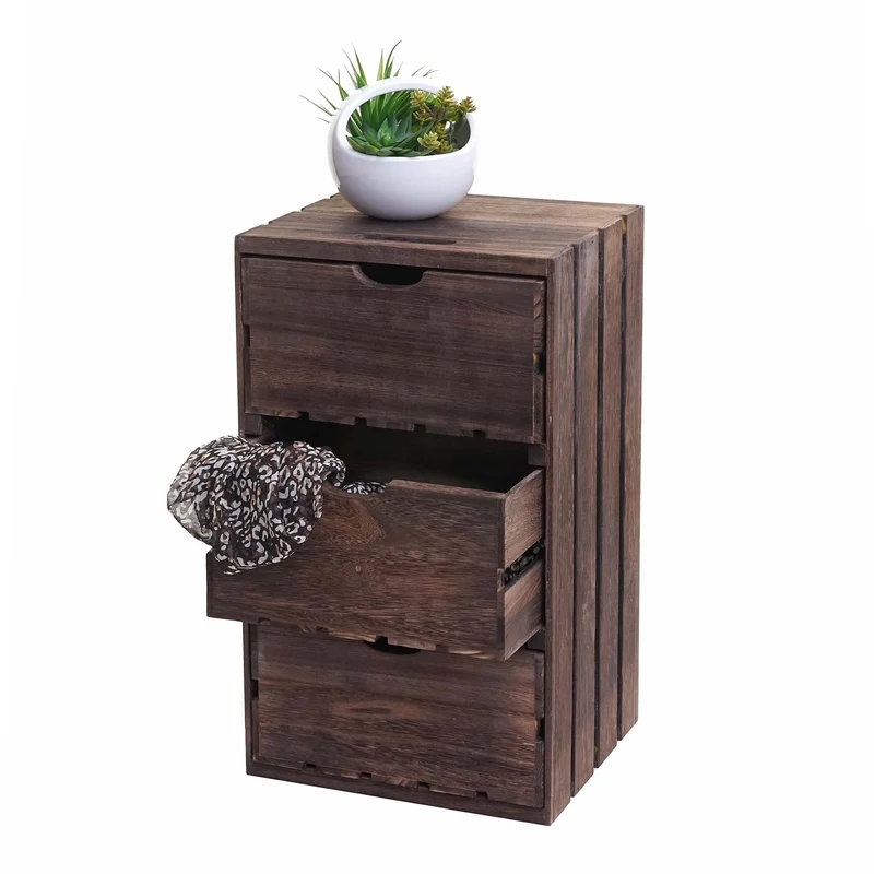 Petite commode caisse en bois 3 tiroirs 53x32x26cm en bois marron 04_0002488