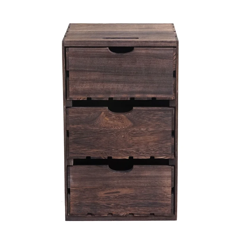 Petite commode caisse en bois 3 tiroirs 53x32x26cm en bois marron 04_0002488