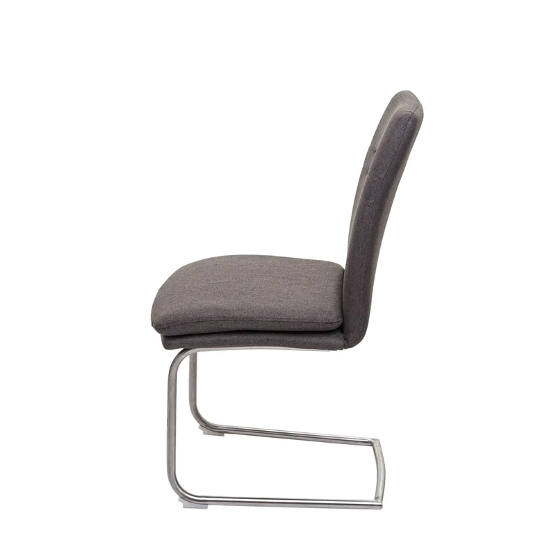 Lot de 2 chaises de salle à manger cuisine en tissu gris-marron et acier inoxydable coutures décoratives 04_0000240