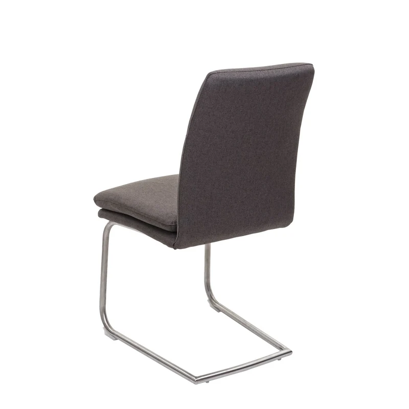 Lot de 2 chaises de salle à manger cuisine en tissu gris-marron et acier inoxydable coutures décoratives 04_0000240