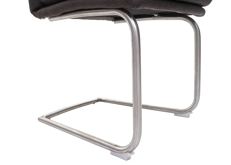 Lot de 2 chaises de salle à manger cuisine en tissu gris-marron et acier inoxydable coutures décoratives 04_0000240