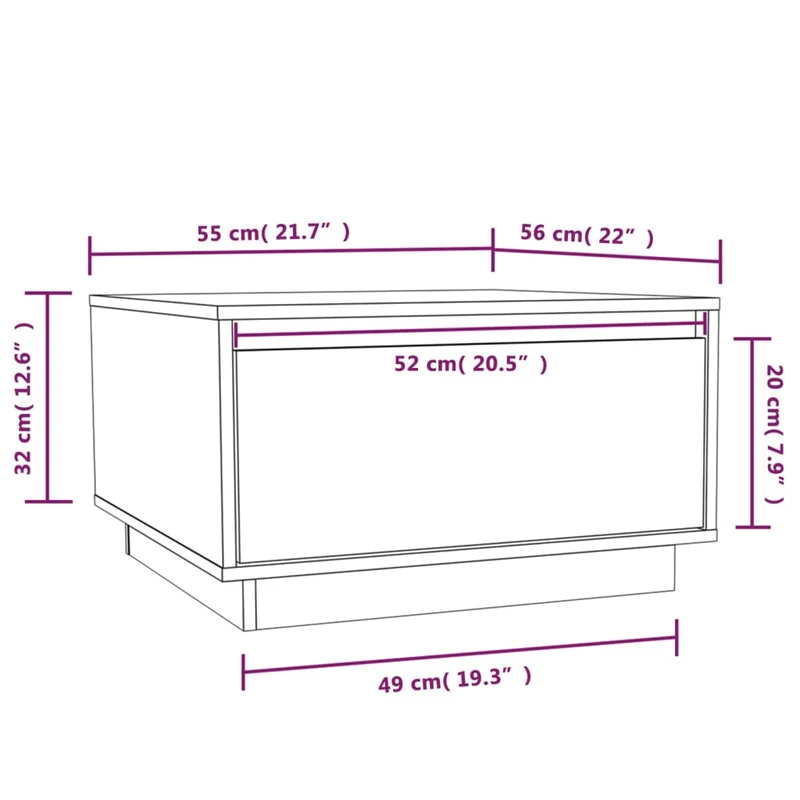 Table basse avec tiroir design rustique moderne 55 x 56 x 32 cm bois massif de pin noir DEC039695
