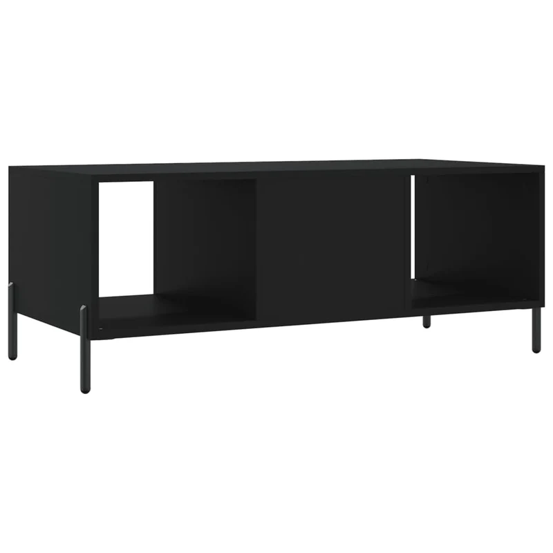 Table basse avec tiroir design moderne 102 x 50 x 40 cm bois d'ingénierie noir et fer DEC039599