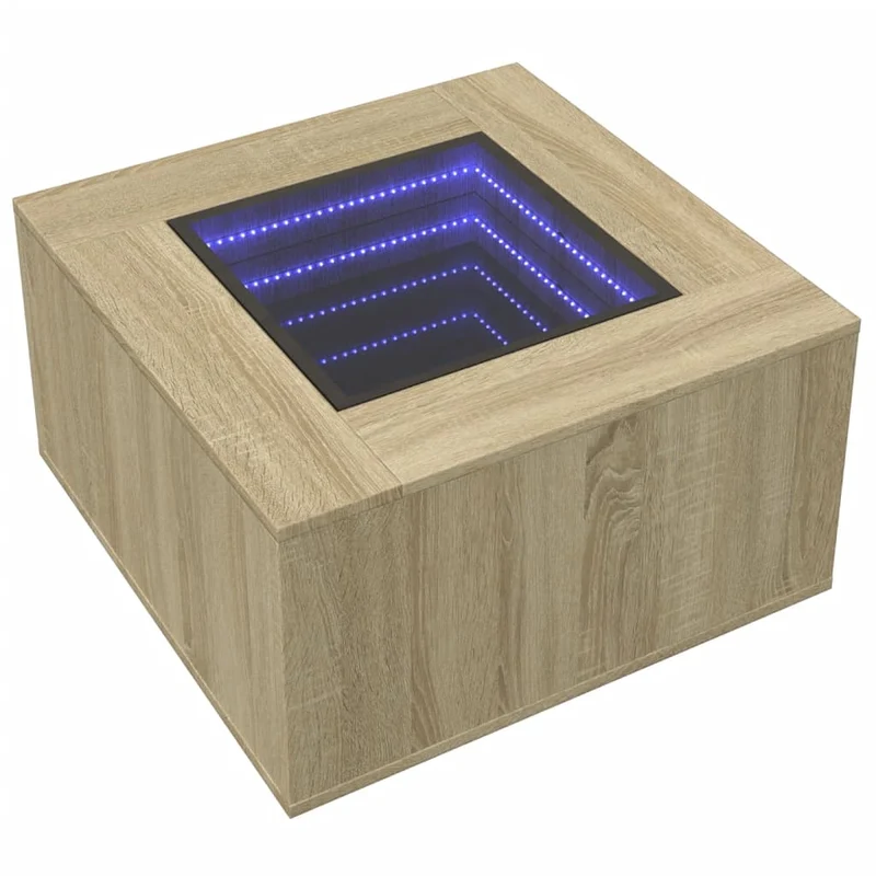 Table basse de salon design moderne avec LED 60 x 60 x 40 cm bois d'ingénierie et verre DEC037417