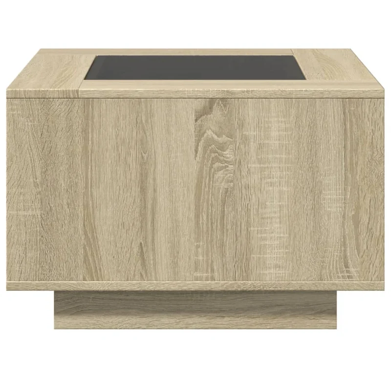 Table basse de salon design moderne avec LED 60 x 60 x 40 cm bois d'ingénierie et verre DEC037417