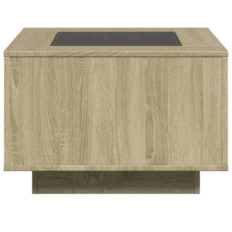 Table basse de salon design moderne avec LED 60 x 60 x 40 cm bois d'ingénierie et verre DEC037417