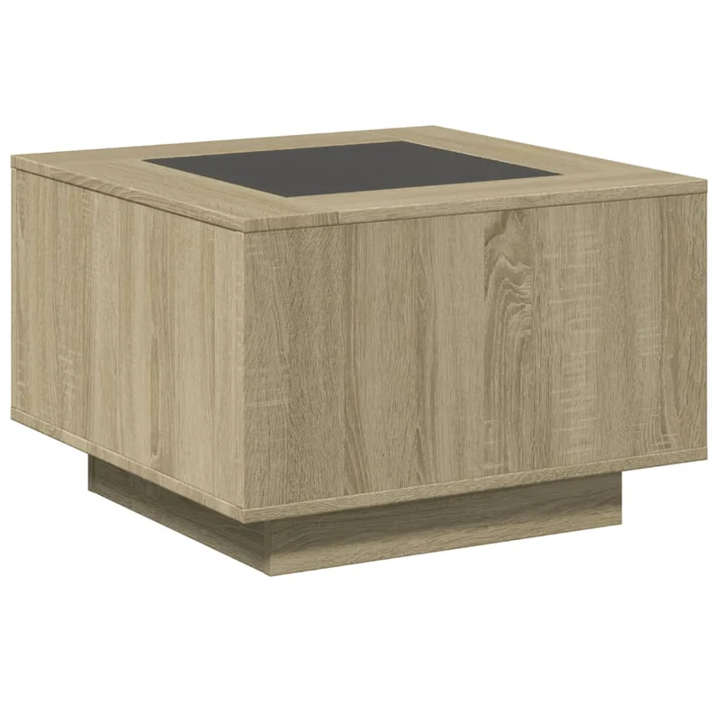 Table basse de salon design moderne avec LED 60 x 60 x 40 cm bois d'ingénierie et verre DEC037417