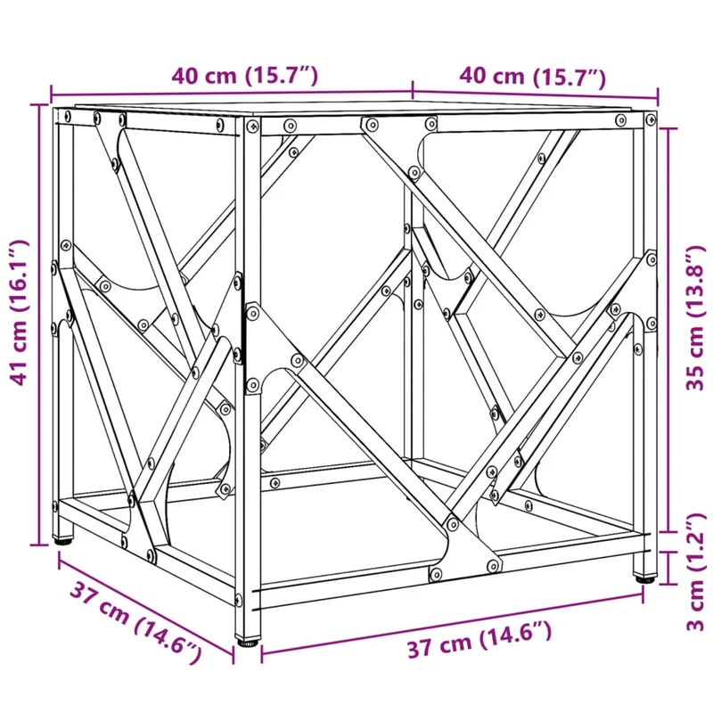 Table d'appoint design industriel avec dessus en verre transparent et acier 40 x 40 x 41 cm DEC037366