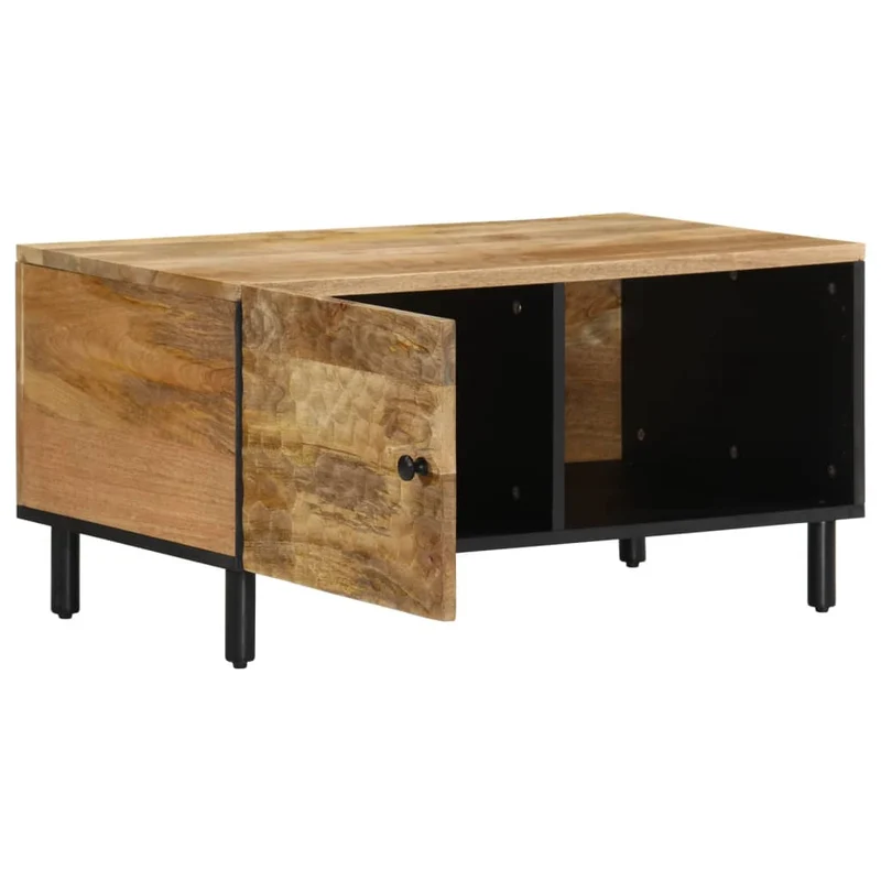 Table basse de salon design rustique 80 x 50 x 40 cm bois de manguier massif et fer DEC037152