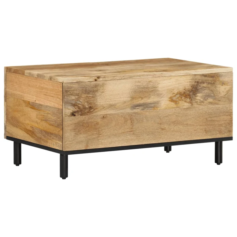 Table basse de salon design rustique 80 x 50 x 40 cm bois de manguier massif et fer DEC037152