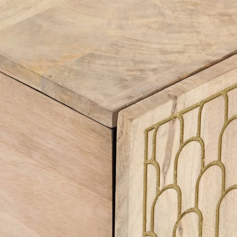 Table basse de salon design rustique 100 x 54 x 40 cm bois de manguier avec motifs sculptés DEC036945