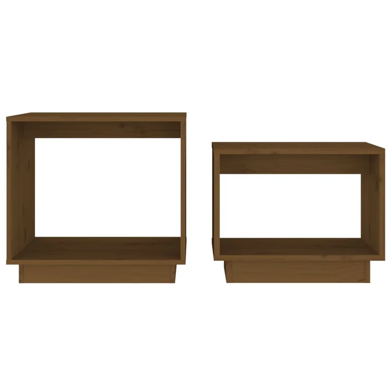 Lot de 2 tables d'appoint gigognes en bois de pin massif marron DEC040516