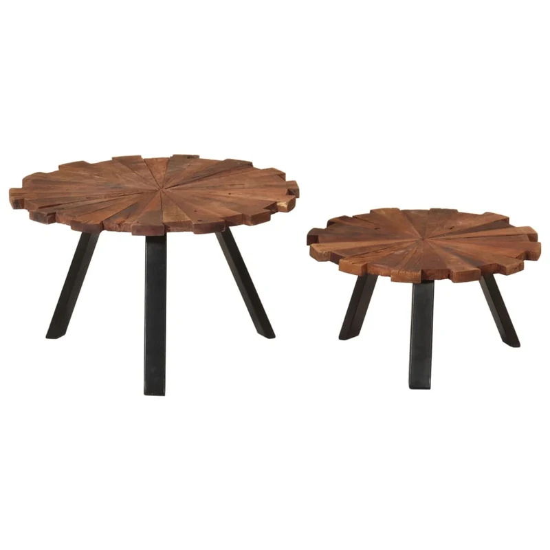 Lot de 2 tables d'appoint en bois massif récupéré marron et fer DEC040339