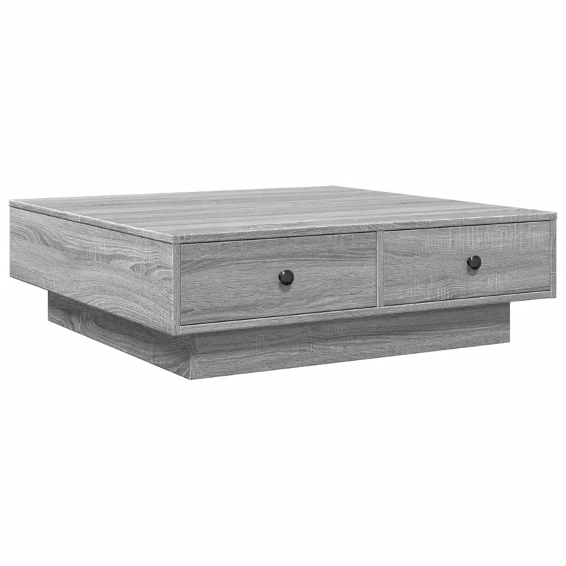 Table basse avec tiroirs 90 x 90 x 28 cm bois d'ingénierie gris et métal DEC040166