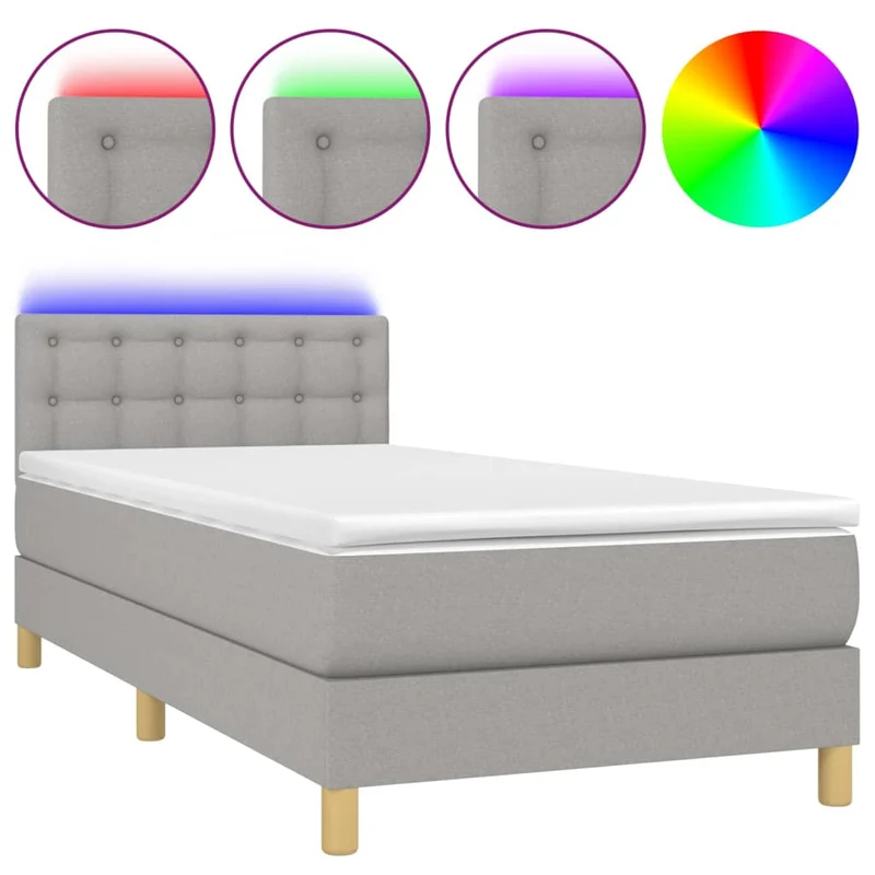 Cadre de lit LED avec sommier tête de lit matelas 90x190cm tissu gris clair TDL0209468