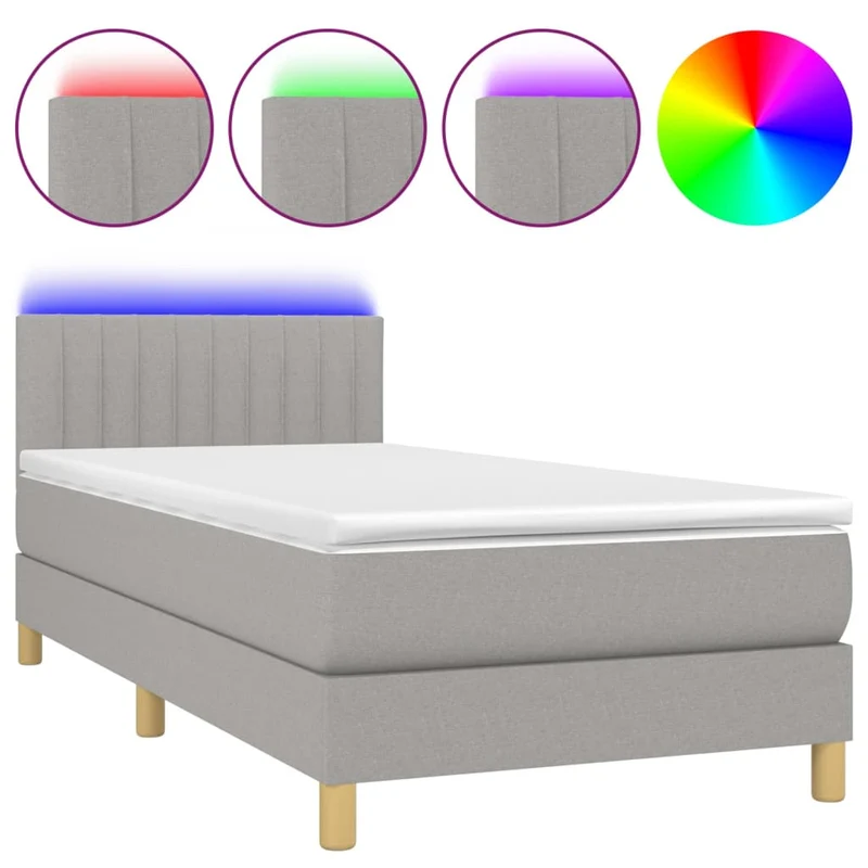 Cadre de lit LED avec sommier tête de lit matelas 90x190cm tissu gris clair TDL0209475