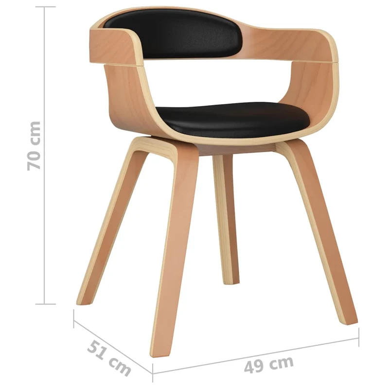 Chaise de salle à manger chaise de bureau design moderne en bois courbé et PVC noir DEC025178