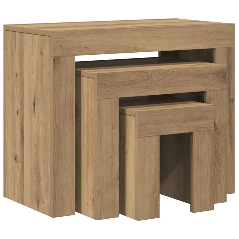 Lot de 3 tables d'appoint en bois d'ingénierie couleur chêne DEC040537