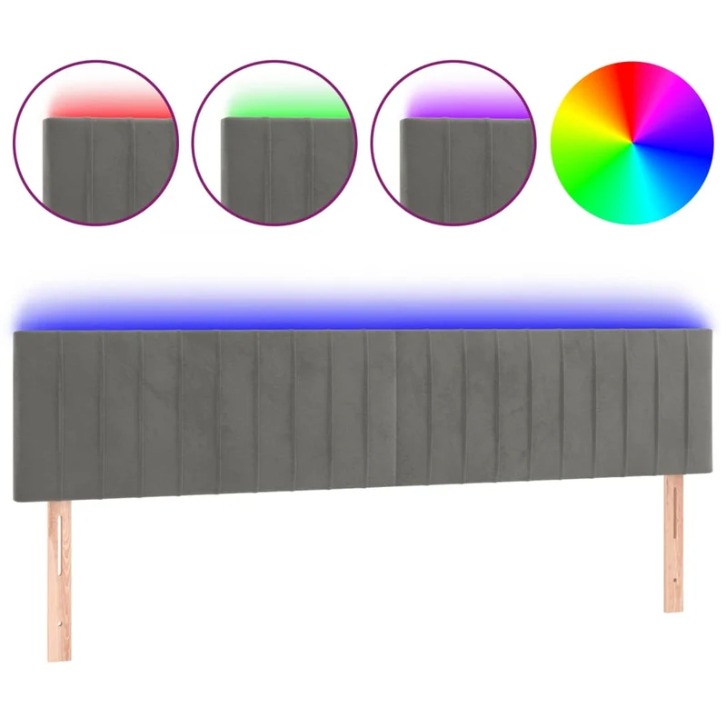 Tête de lit accessoire couchage chambre à coucher meuble à LED 160 x 5 x 78/88 cm tissu velours gris clair TDL0201360