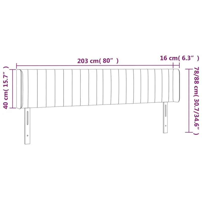 Tête de lit accessoire couchage chambre à coucher meuble à LED 203 x 16 x 78/88 cm tissu velours gris clair TDL0201287