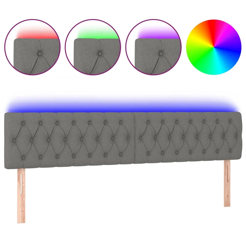 Tête de lit accessoire couchage chambre à coucher meuble à LED 180 x 7 x 78/88 cm tissu gris foncé TDL0201098