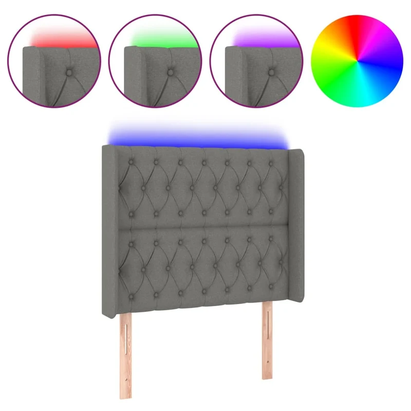 Tête de lit accessoire couchage chambre à coucher meuble à LED 93 x 16 x 118/128 cm tissu gris foncé TDL0200985