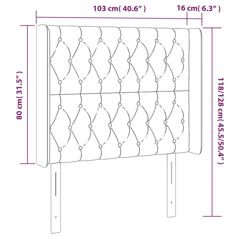 Tête de lit accessoire couchage chambre à coucher meuble à LED 103 x 16 x 118/128 cm tissu gris foncé TDL0201186
