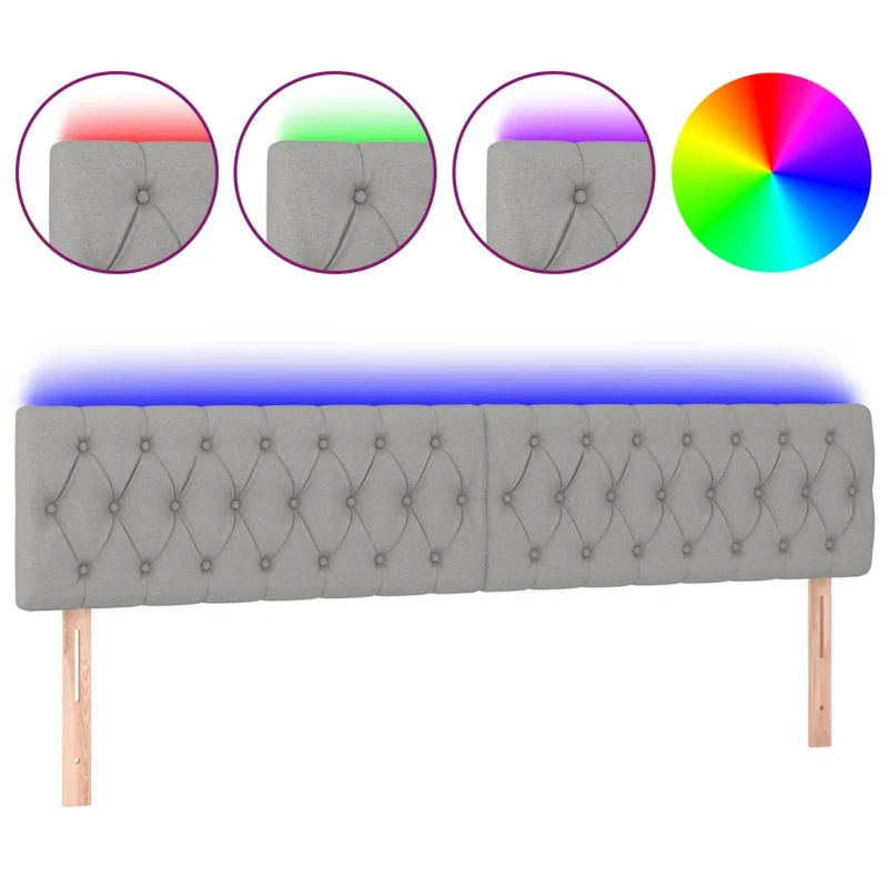 Tête de lit accessoire couchage chambre à coucher meuble à LED 180 x 7 x 78/88 cm tissu gris clair TDL0201339