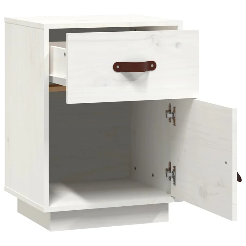 Table de chevet avec tiroir et compartiment 40x34x55 cm bois de pin blanc DEC033351