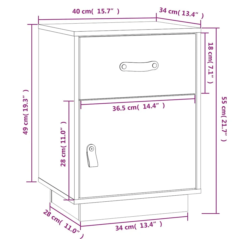 Table de chevet avec tiroir et compartiment 40x34x55 cm bois de pin blanc DEC033351