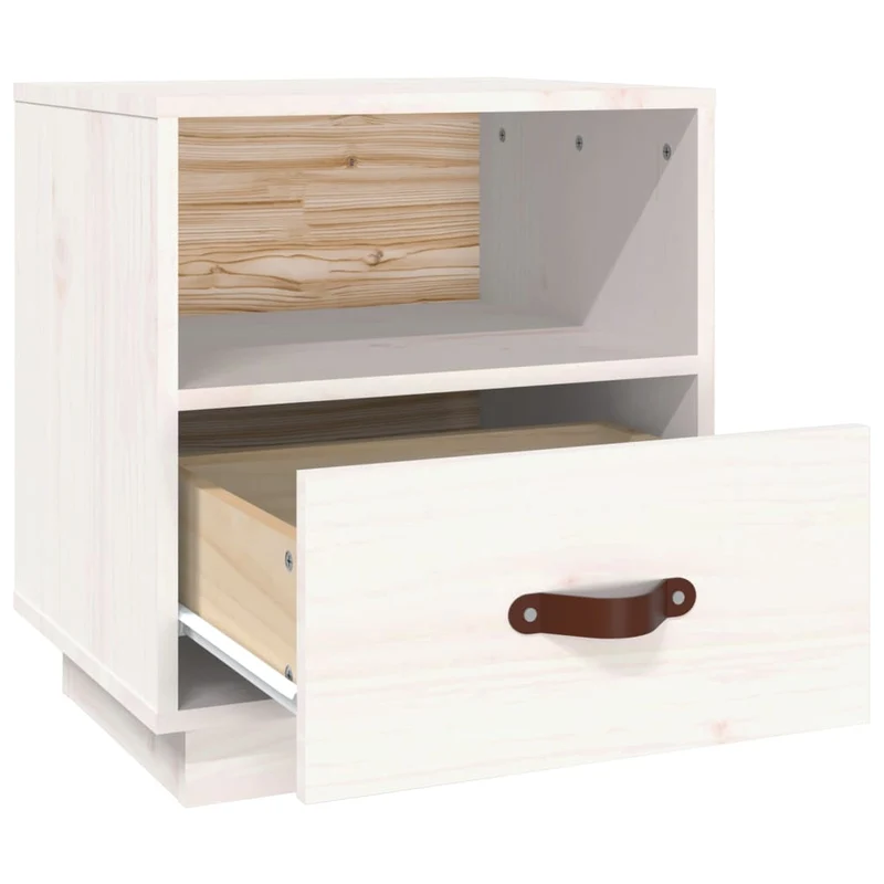 Table de chevet avec tiroir et compartiment 40 x 34 x 45 cm bois de pin massif blanc DEC033348