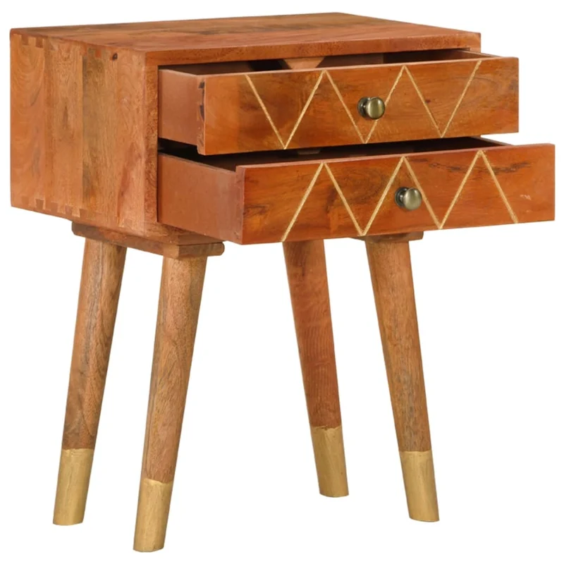 Table de chevet avec deux tiroirs 43 x 30 x 58 cm bois de manguier massif DEC033015
