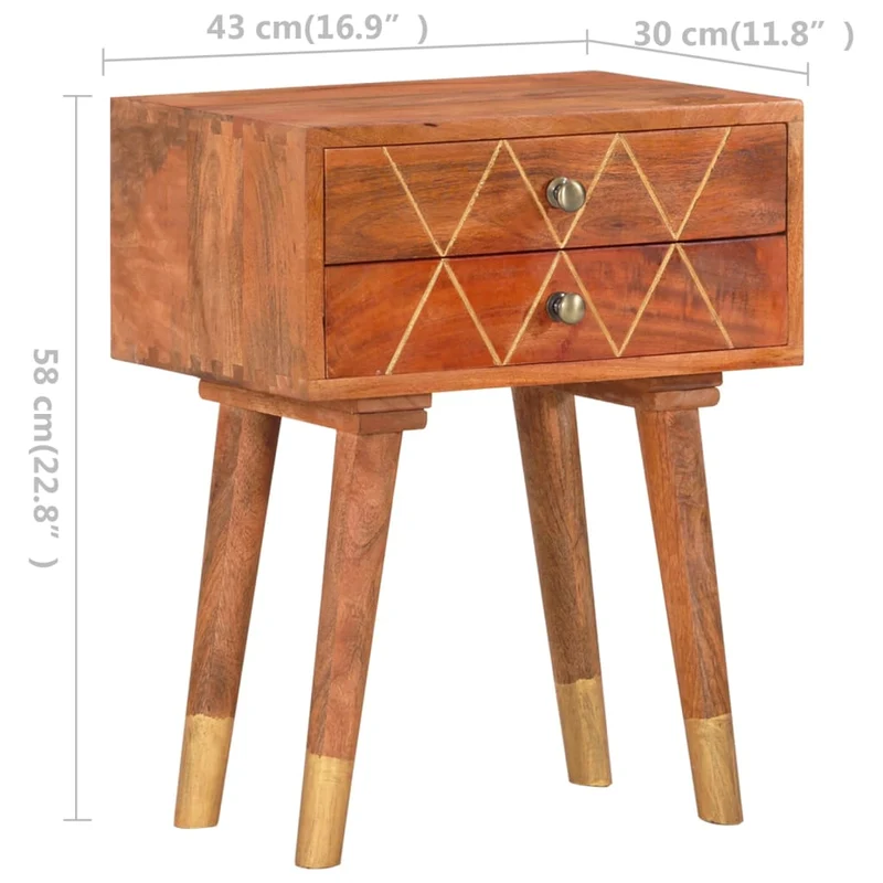 Table de chevet avec deux tiroirs 43 x 30 x 58 cm bois de manguier massif DEC033015