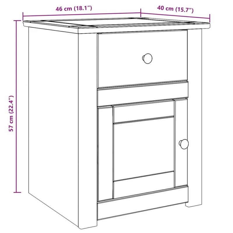 Table de chevet avec tiroir et compartiment 46 x 40 x 57 cm bois massif de pin DEC034543