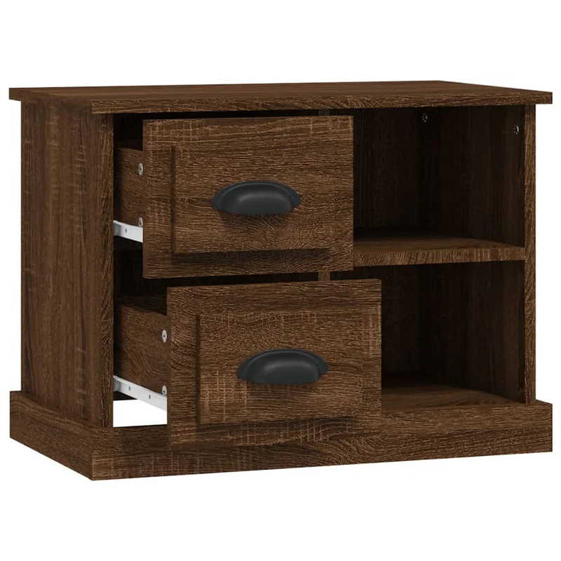 Table de chevet avec tiroirs et compartiments 60 x 35,5 x 45 cm bois d'ingénierie marron DEC033788