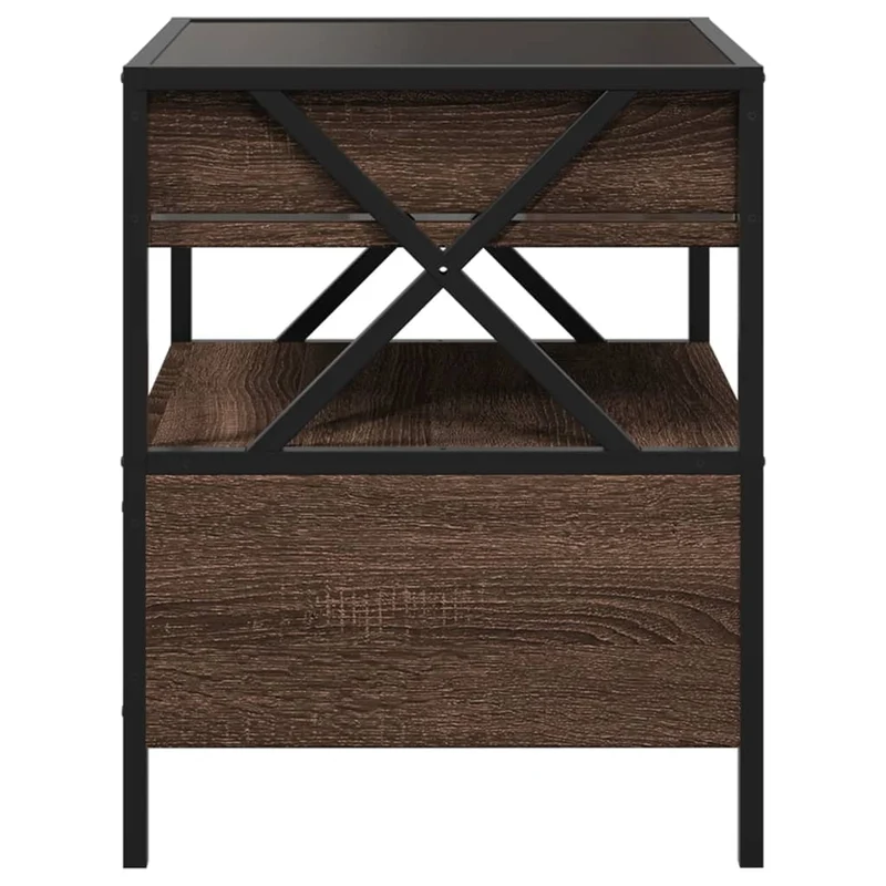 Table de chevet avec miroir à LED avec tiroir et compatiment 40 x 40 x 51 cm bois d'ingénierie marron verre et acier DEC033140
