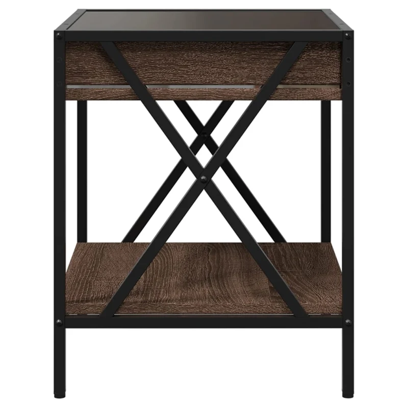 Table de chevet avec miroir à LED et étagère 40 x 40 x 49 cm bois d'ingénierie marron verre et acier DEC033138