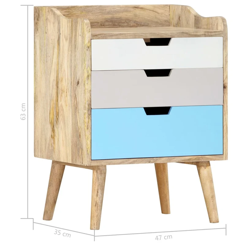 Table de chevet avec 3 tiroirs 47 x 35 x 63 cm bois de manguier solide multicolore DEC033026