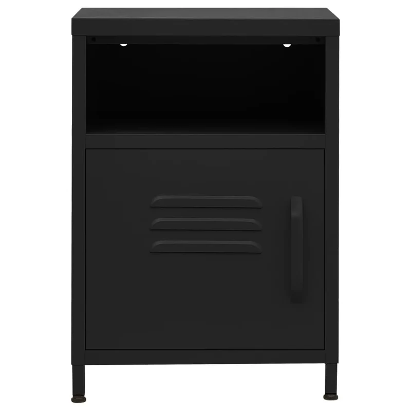 Table de chevet avec étagère ouverte avec porte 35 x 35 x 51 cm acier noir DEC034361