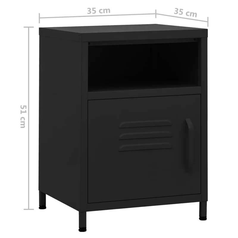 Table de chevet avec étagère ouverte avec porte 35 x 35 x 51 cm acier noir DEC034361