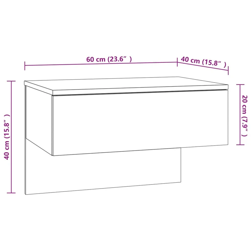Table de chevet murale avec tiroir 60 x 40 x 40 cm en bois d'ingénierie gris DEC034295