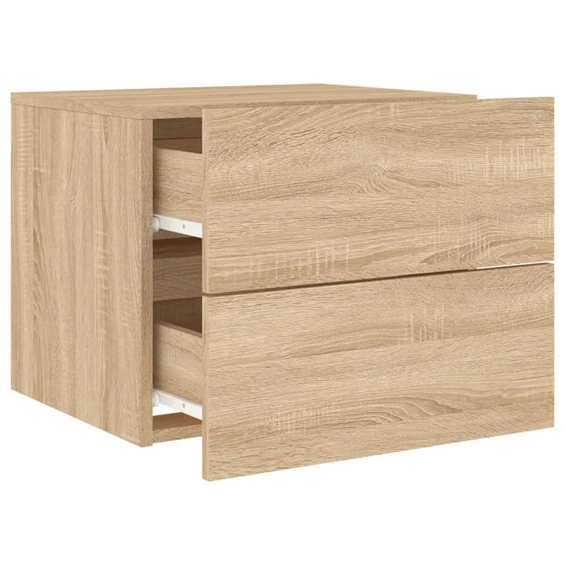 Table de chevet murale avec lumières LED et tiroirs 50 x 39 x 41 cm en bois d'ingénierie couleur chêne DEC034188