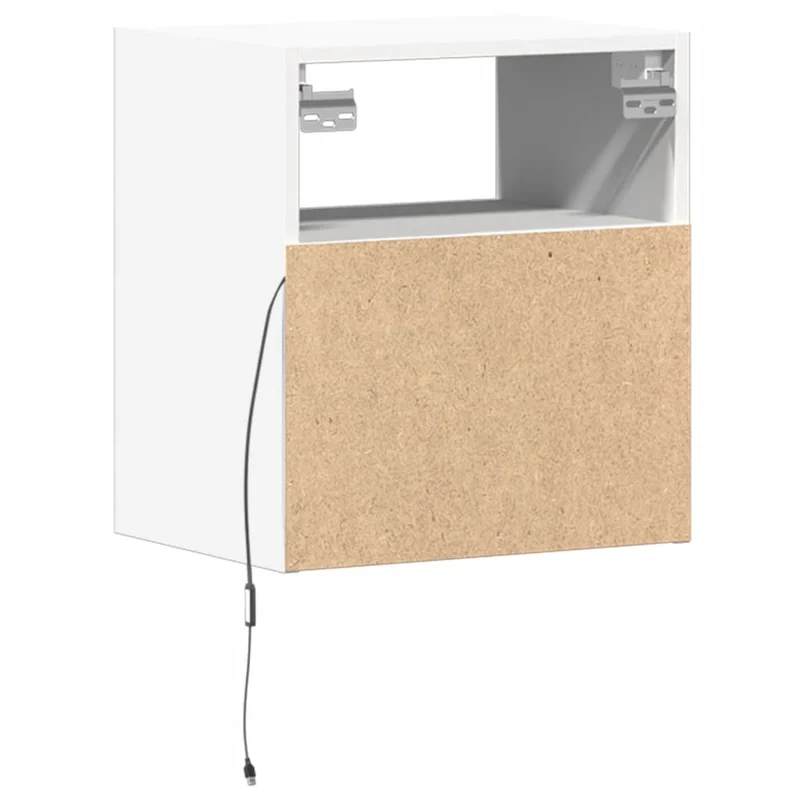 Table de chevet murale avec lumières LED avc tiroir 41 x 31 x 45 cm bois d'ingénierie blanc DEC034164