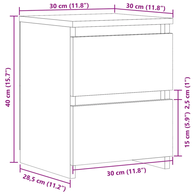 Table de chevet avec deux tiroirs 30 x 30 x 40 cm bois d'ingénierie couleur chêne DEC033530