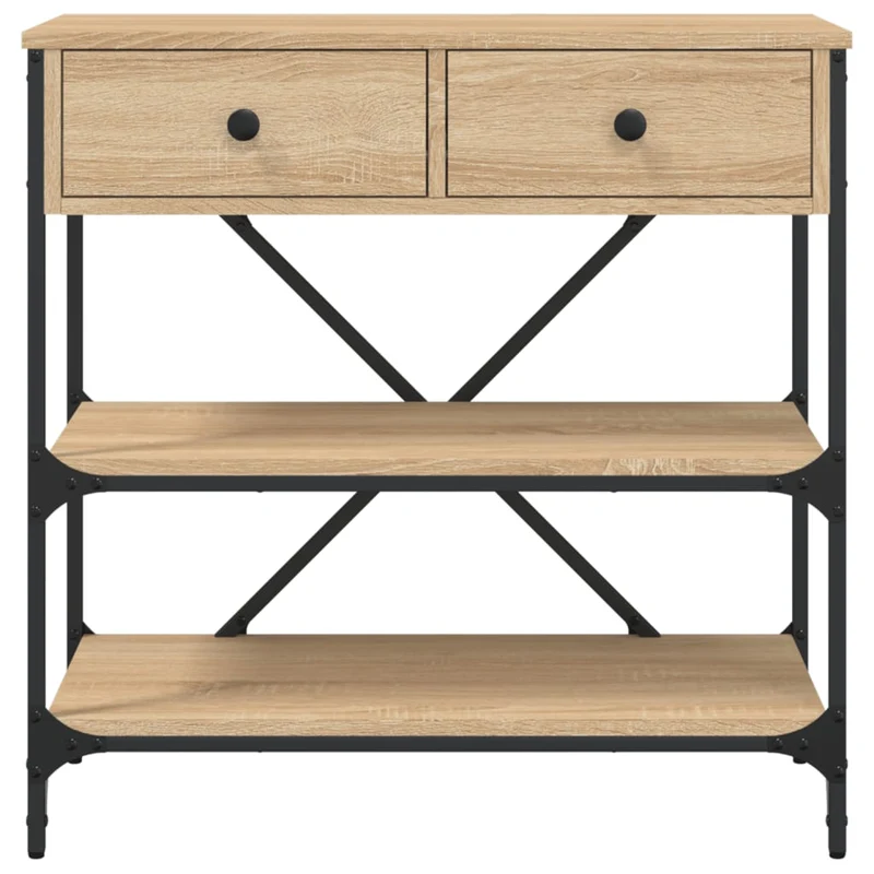 Meuble d'appoint meuble d'entrée avec tiroirs et étagères 75 x 34,5 x 75 cm bois d'ingénierie marron et métal DEC031954